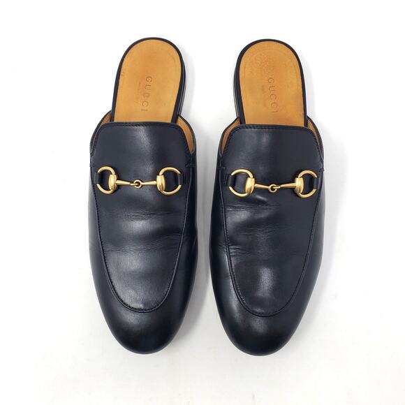 Gucci Princetown Slipper Mule Flat 423513 Black Leather Gold Size EU 37 US 7 - Picture 1 of 12